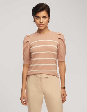 Hauts Anne Klein Corta Puff Sleeve Crew Neck With Stripes   | SAL-1621864